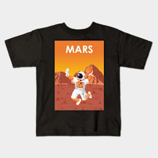 Mars Astronaut Playing Basketball Vintage Travel Poster Kids T-Shirt